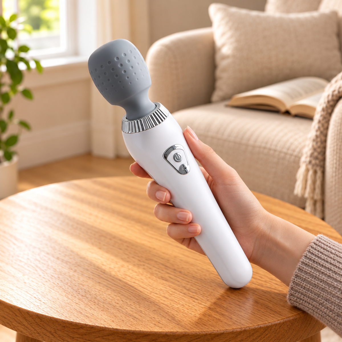 Rechargeable Textured-Head Wand Massager with Adjustable Intensity